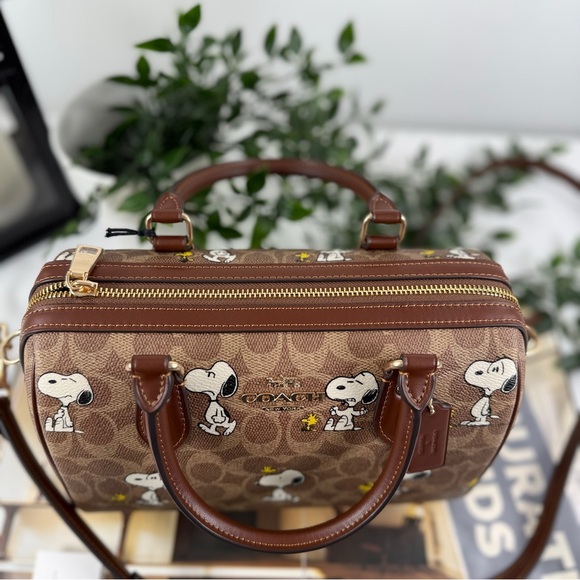 SOLDCoach X Peanuts Rowan Satchel Bag In Signature Canvas With Snoopy Print - Picture 11 of 15